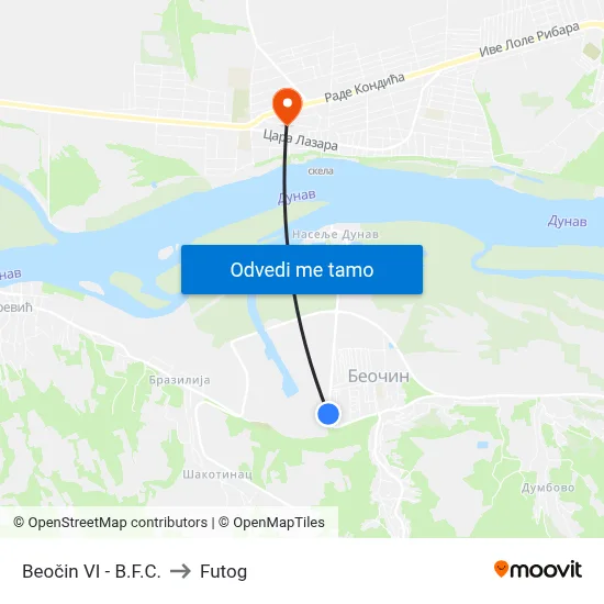 Beočin VI - B.F.C. to Futog map