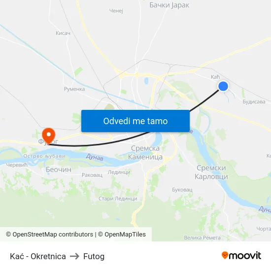 Kać - Okretnica to Futog map