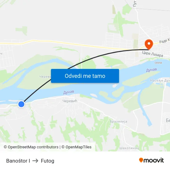 Banoštor I to Futog map