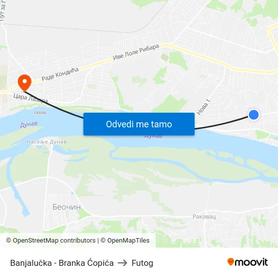 Banjalučka - Branka Ćopića to Futog map