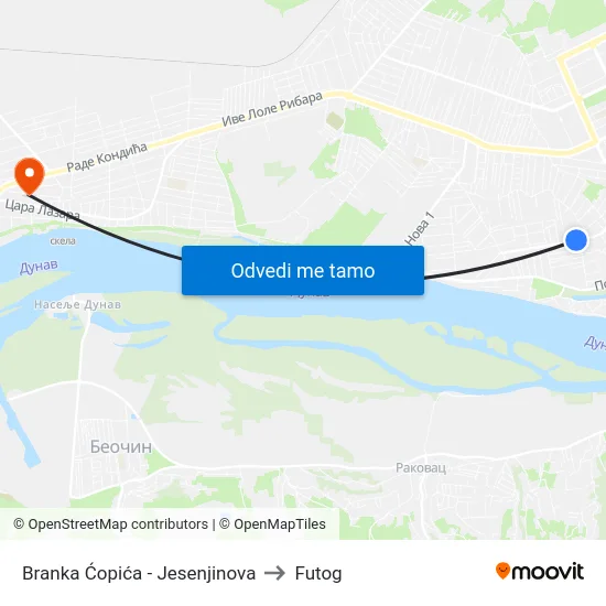 Branka Ćopića - Jesenjinova to Futog map