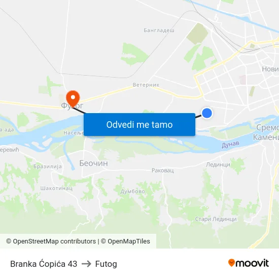 Branka Ćopića 43 to Futog map