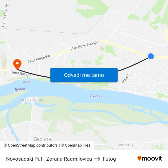 Novosadski Put - Zorana Radmilovića to Futog map