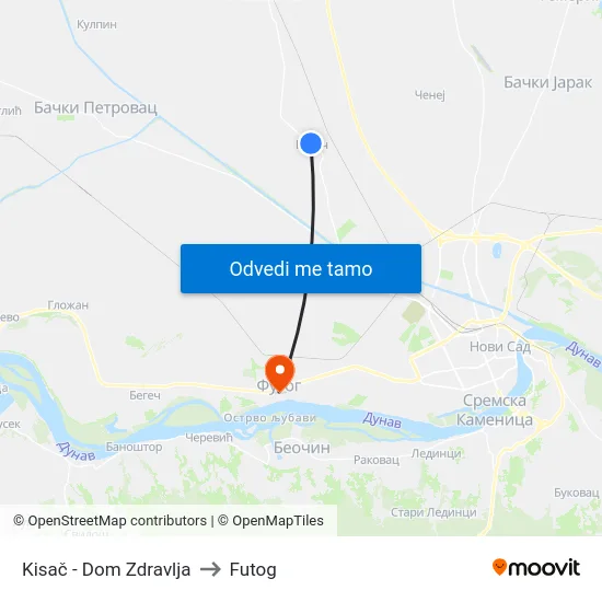 Kisač - Dom Zdravlja to Futog map