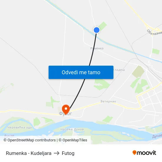 Rumenka - Kudeljara to Futog map