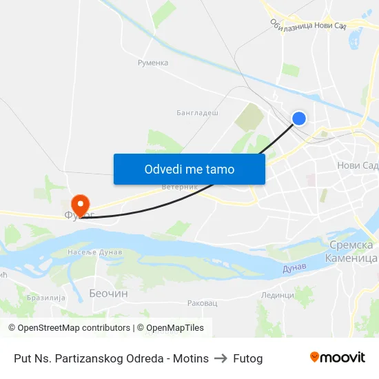 Put Ns. Partizanskog Odreda - Motins to Futog map