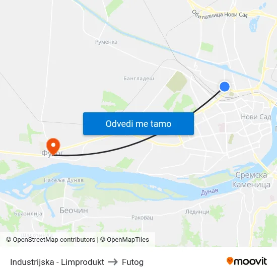 Industrijska - Limprodukt to Futog map