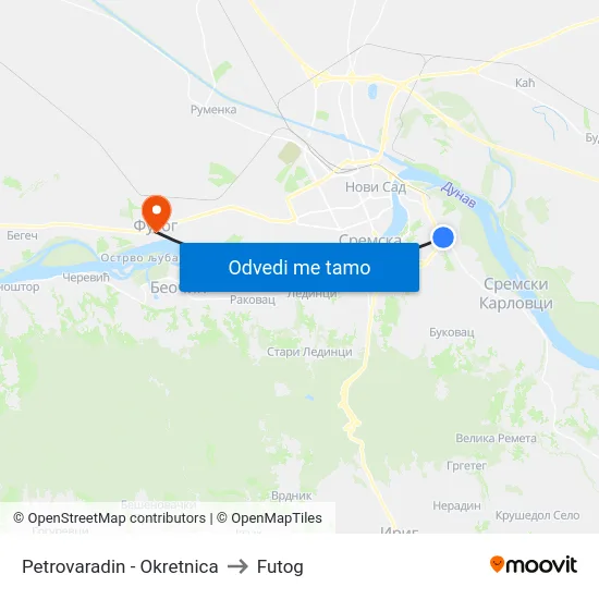 Petrovaradin - Okretnica to Futog map