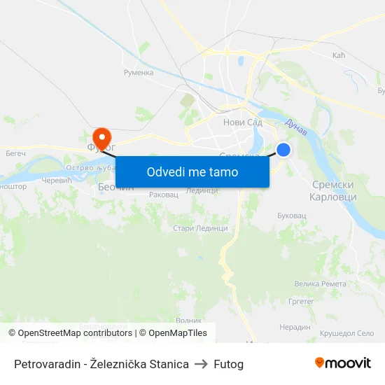 Petrovaradin - Železnička Stanica to Futog map