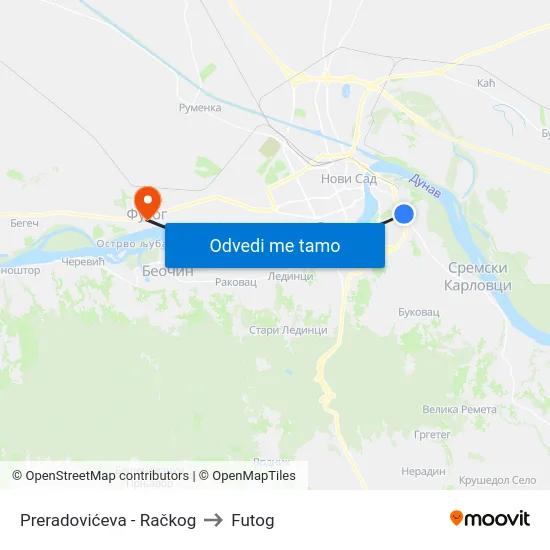 Preradovićeva - Račkog to Futog map