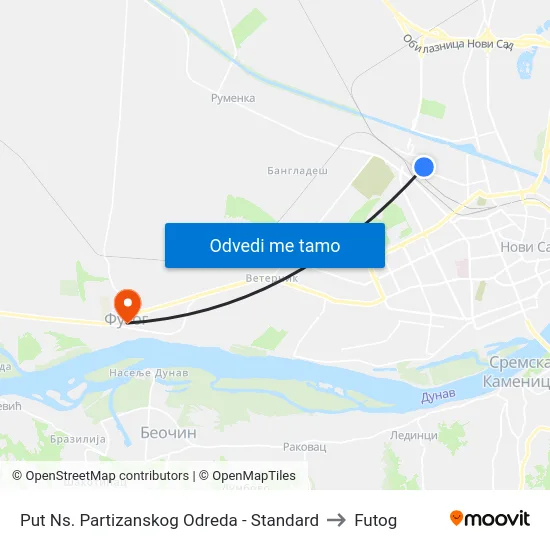 Put Ns. Partizanskog Odreda - Standard to Futog map