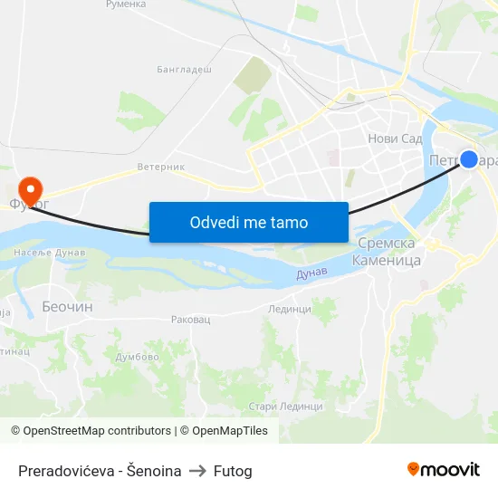 Preradovićeva - Šenoina to Futog map