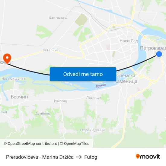 Preradovićeva - Marina Držića to Futog map