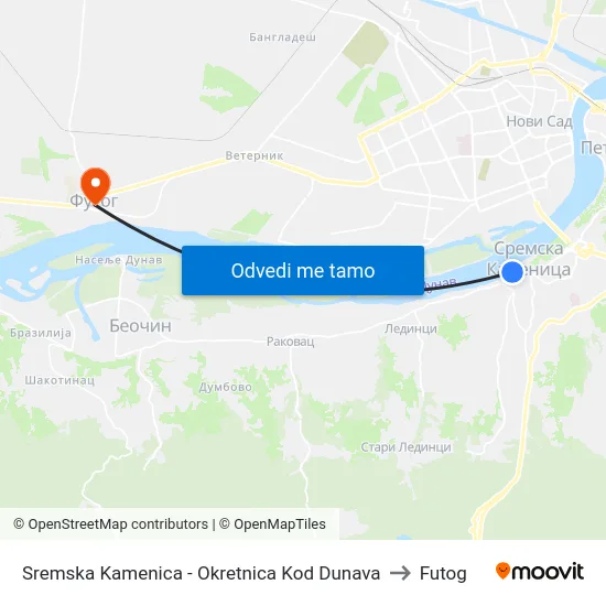 Sremska Kamenica - Okretnica Kod Dunava to Futog map