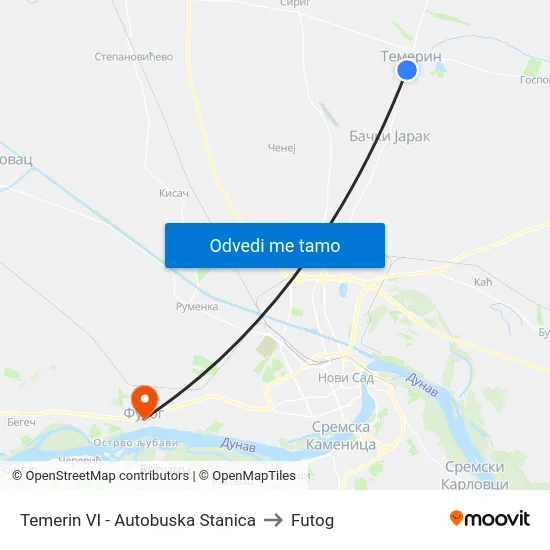 Temerin VI - Autobuska Stanica to Futog map