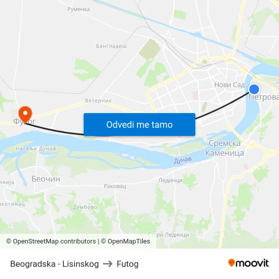 Beogradska - Lisinskog to Futog map