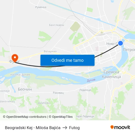 Beogradski Kej - Miloša Bajića to Futog map