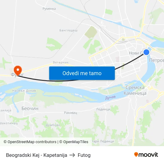 Beogradski Kej - Kapetanija to Futog map