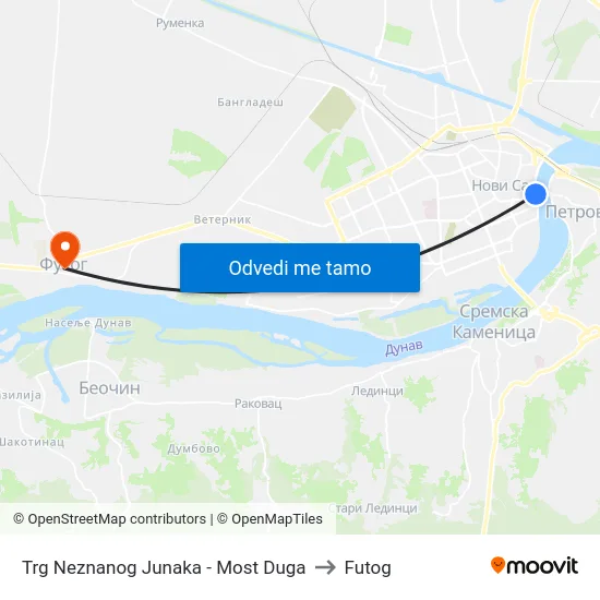 Trg Neznanog Junaka - Most Duga to Futog map