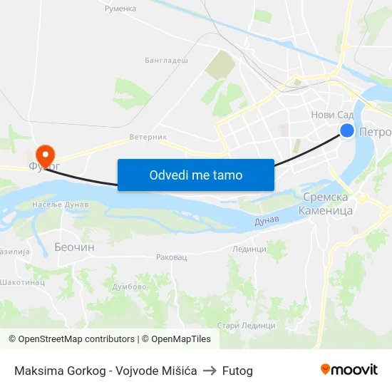 Maksima Gorkog - Vojvode Mišića to Futog map