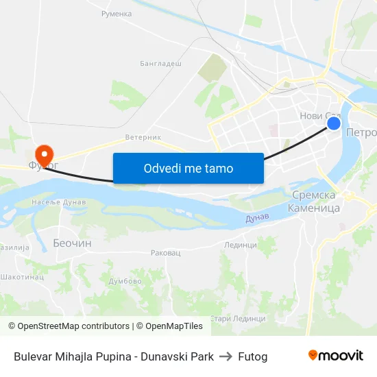 Bulevar Mihajla Pupina - Dunavski Park to Futog map