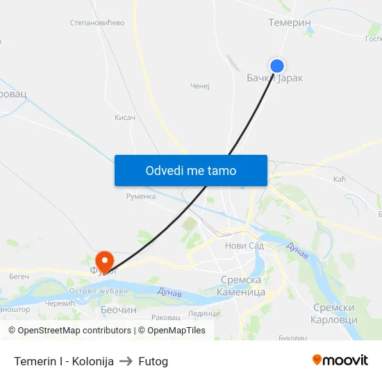 Temerin I - Kolonija to Futog map