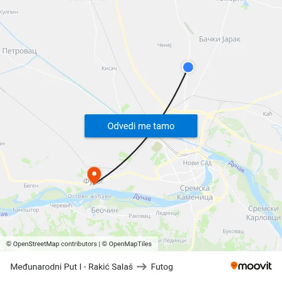 Međunarodni Put I - Rakić Salaš to Futog map