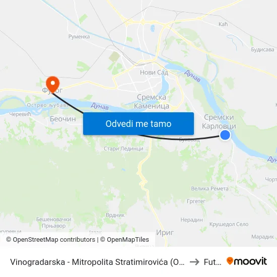 Vinogradarska - Mitropolita Stratimirovića (Okretnica) to Futog map