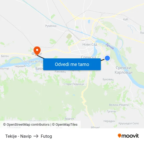 Tekije - Navip to Futog map
