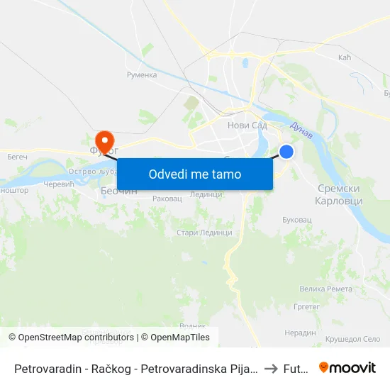 Petrovaradin - Račkog - Petrovaradinska Pijaca to Futog map