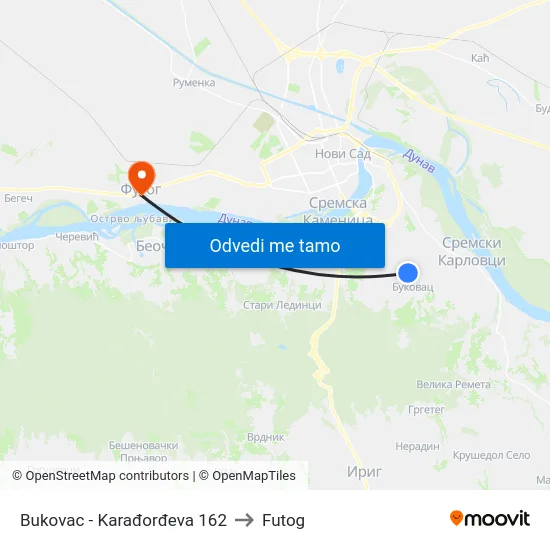 Bukovac - Karađorđeva 162 to Futog map