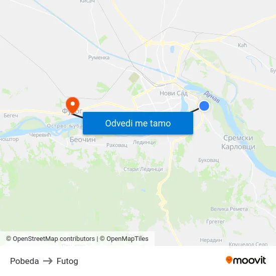 Pobeda to Futog map