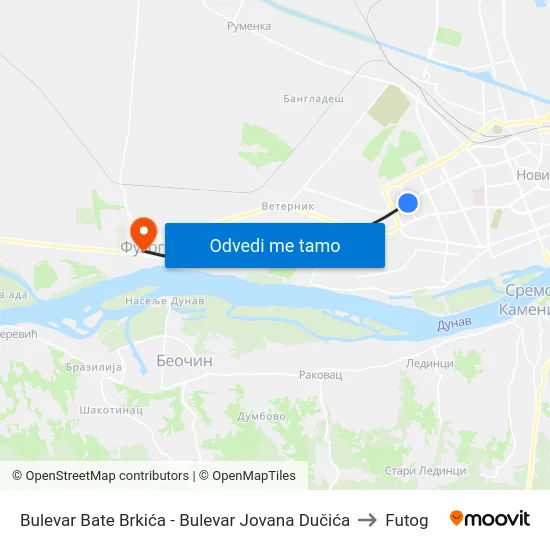 Bulevar Bate Brkića - Bulevar Jovana Dučića to Futog map