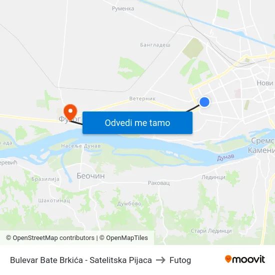 Bulevar Bate Brkića - Satelitska Pijaca to Futog map