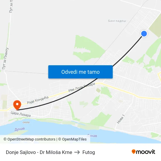 Donje Sajlovo - Dr Miloša Krne to Futog map