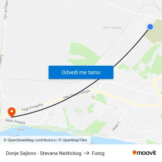 Donje Sajlovo - Stevana Neštickog to Futog map
