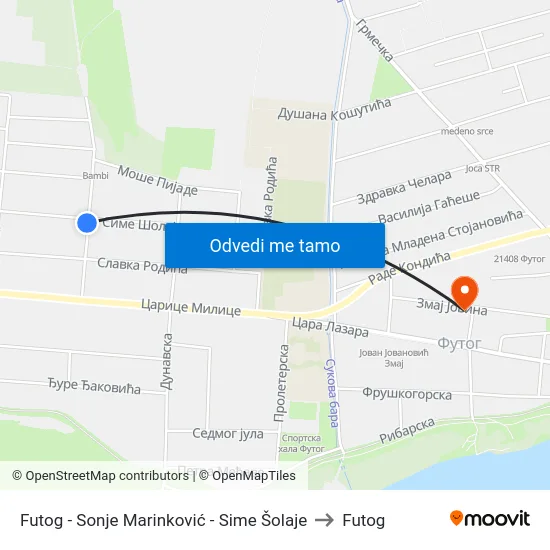 Futog - Sonje Marinković - Sime Šolaje to Futog map