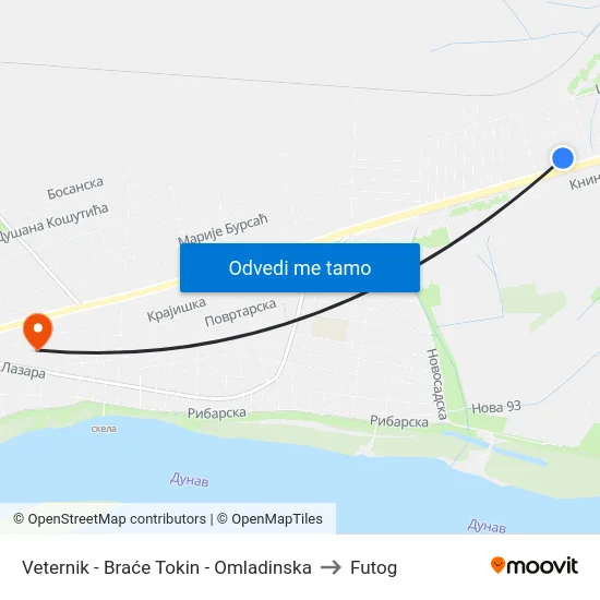 Veternik - Braće Tokin - Omladinska to Futog map