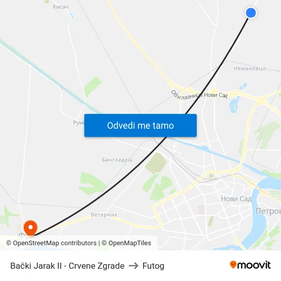 Bački Jarak II - Crvene Zgrade to Futog map