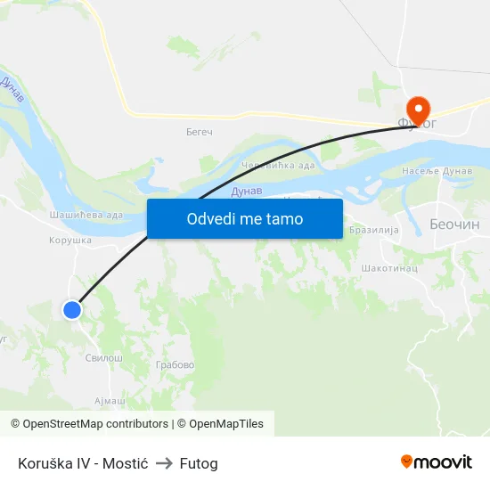 Koruška IV - Mostić to Futog map