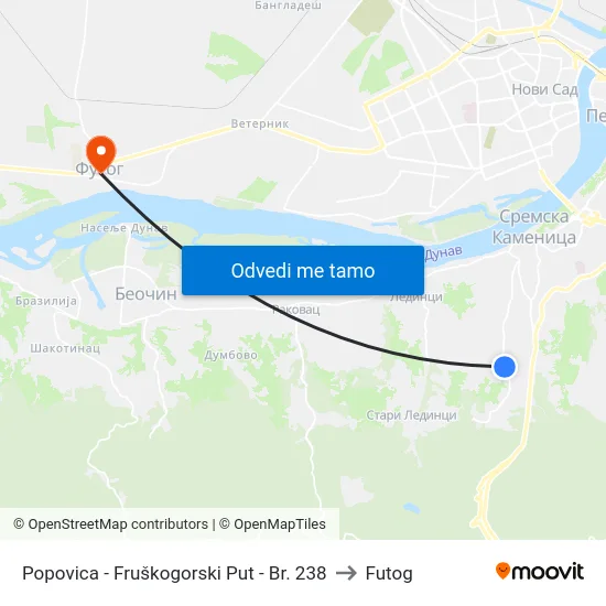 Popovica - Fruškogorski Put - Br. 238 to Futog map