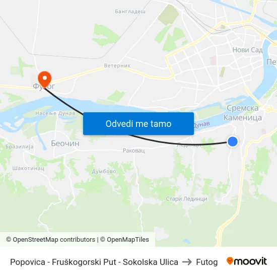 Popovica - Fruškogorski Put - Sokolska Ulica to Futog map