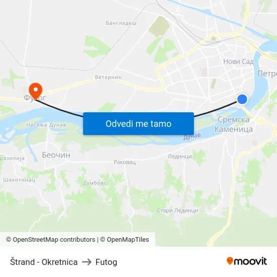 Štrand - Okretnica to Futog map