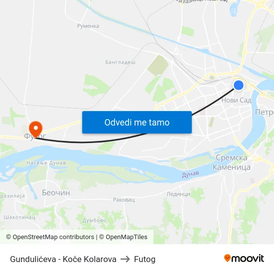 Gundulićeva - Koče Kolarova to Futog map
