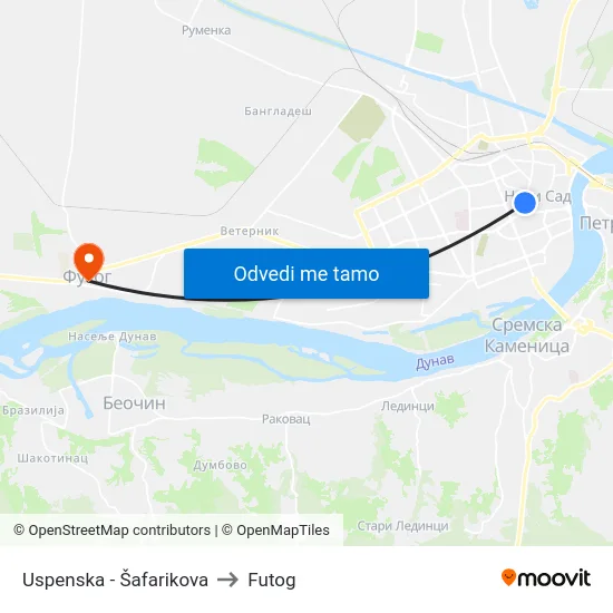 Uspenska - Šafarikova to Futog map