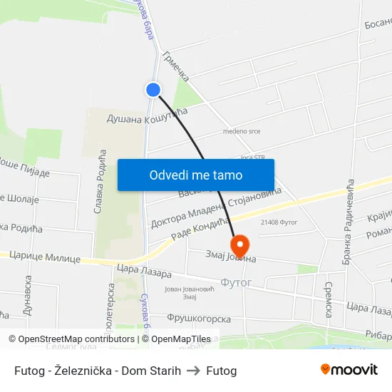 Futog - Železnička - Dom Starih to Futog map