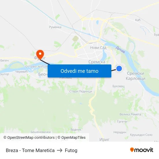 Breza - Tome Maretića to Futog map