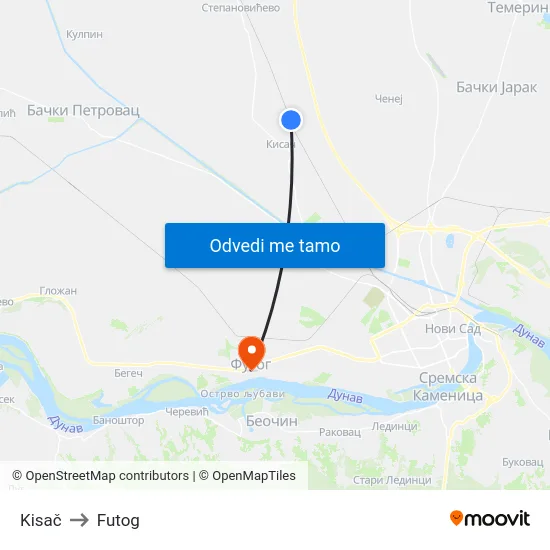 Kisač to Futog map