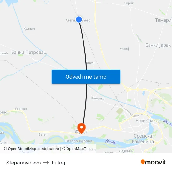 Stepanovićevo to Futog map