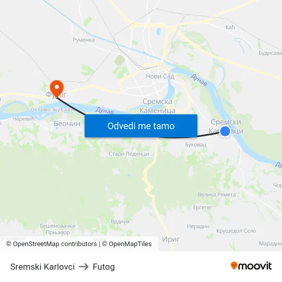 Sremski Karlovci to Futog map